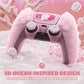 PlayVital Cute Ocean Whisper Series with Thumb Grip & Sticker Semi-Clear Silicone Case for PS5 Controller, Charging Station Compatible - Peach Pink PlayVital