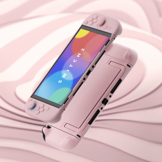 PlayVital Cute Solid-Color Dockable Hard Protective Case for Nintendo Switch 2 with Thumb Grip & Sticker & Button Caps - Cherry Blossoms Pink PlayVital