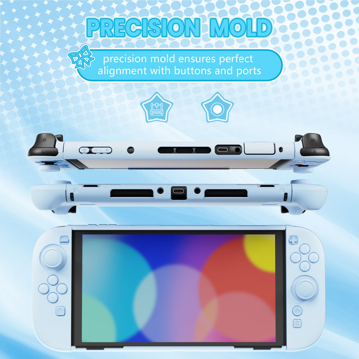 PlayVital Cute Solid-Color Dockable Hard Protective Case for Nintendo Switch 2 with Thumb Grip & Sticker & Button Caps - Heaven Blue PlayVital