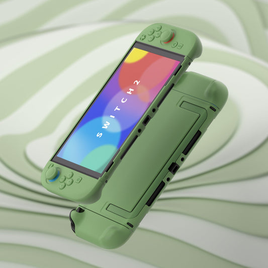 PlayVital Cute Solid-Color Dockable Hard Protective Case for Nintendo Switch 2 with Thumb Grip & Sticker & Button Caps - Matcha Green PlayVital