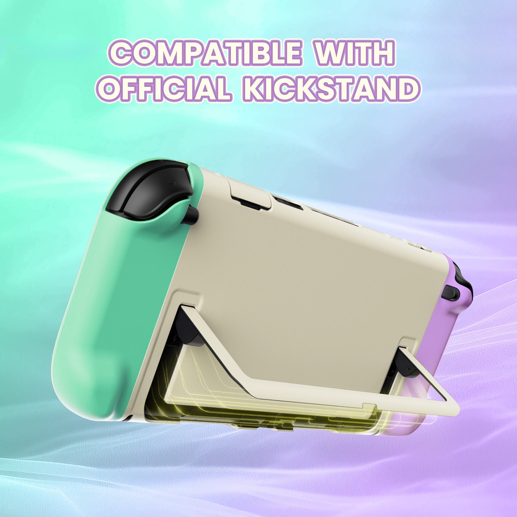 PlayVital Cute Solid-Color Dockable Hard Protective Case for Nintendo Switch 2 with Thumb Grip & Sticker & Button Caps - Soft Violet & Mint Green PlayVital