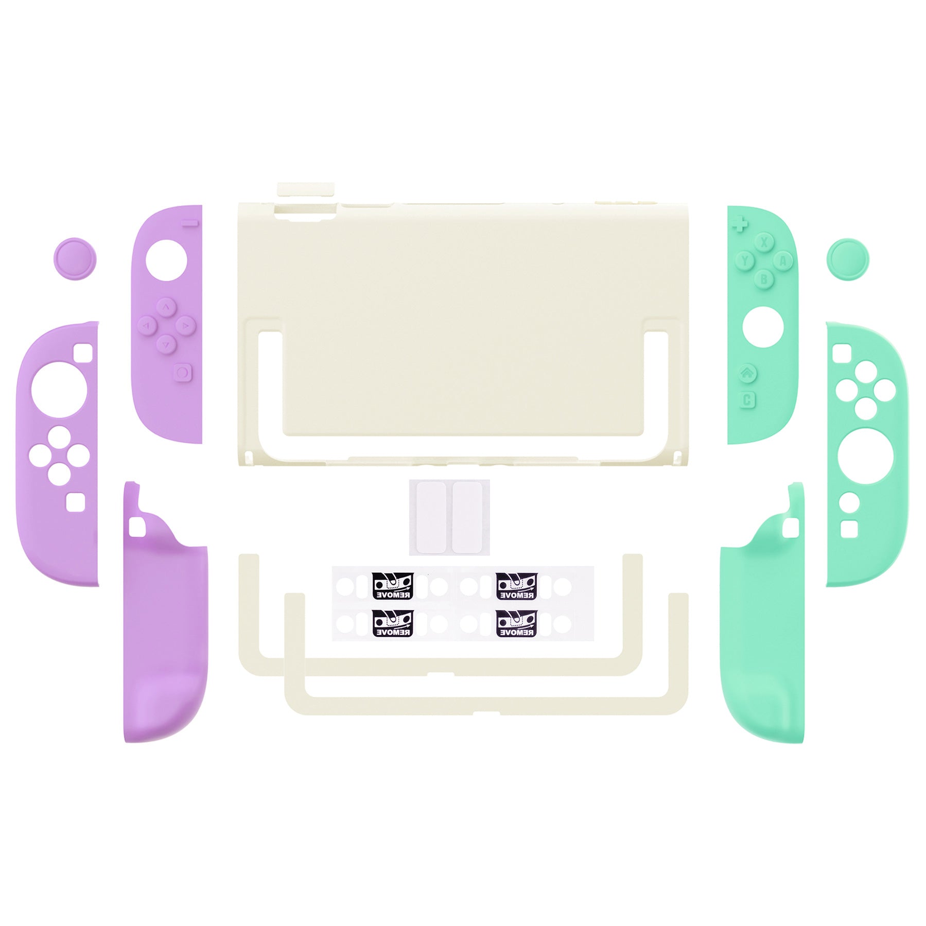 PlayVital Cute Solid-Color Dockable Hard Protective Case for Nintendo Switch 2 with Thumb Grip & Sticker & Button Caps - Soft Violet & Mint Green PlayVital