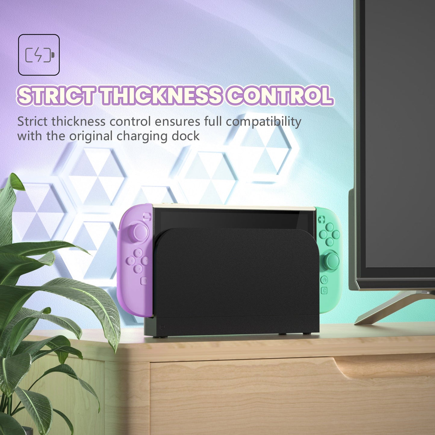 PlayVital Cute Solid-Color Dockable Hard Protective Case for Nintendo Switch 2 with Thumb Grip & Sticker & Button Caps - Soft Violet & Mint Green PlayVital