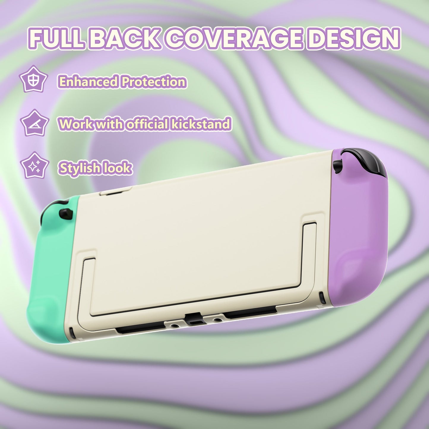 PlayVital Cute Solid-Color Dockable Hard Protective Case for Nintendo Switch 2 with Thumb Grip & Sticker & Button Caps - Soft Violet & Mint Green PlayVital