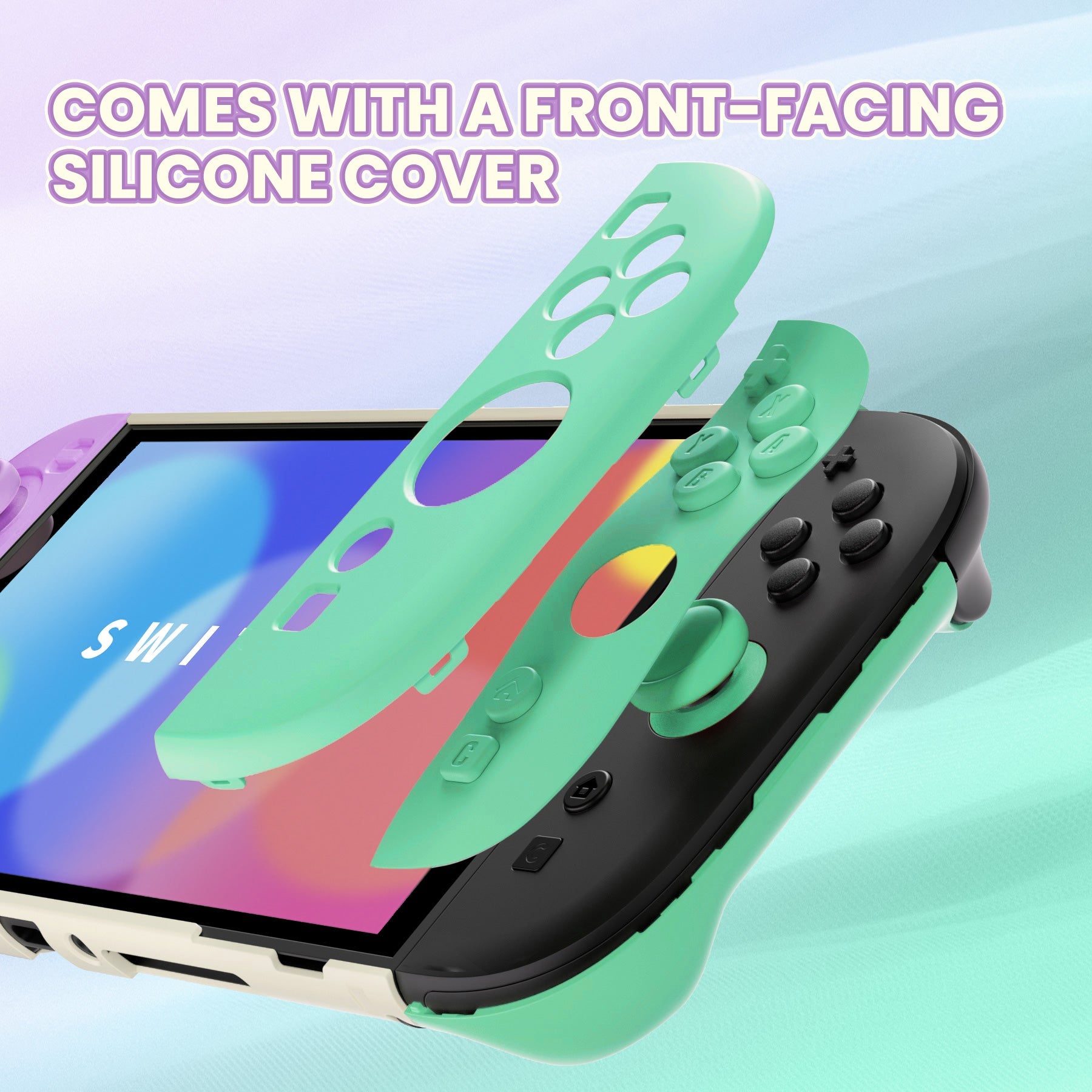PlayVital Cute Solid-Color Dockable Hard Protective Case for Nintendo Switch 2 with Thumb Grip & Sticker & Button Caps - Soft Violet & Mint Green PlayVital