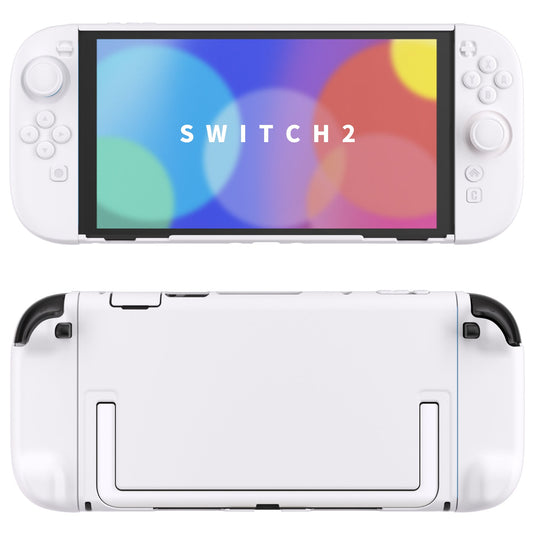 PlayVital Cute Solid-Color Dockable Hard Protective Case for Nintendo Switch 2 with Thumb Grip & Sticker & Button Caps - White PlayVital