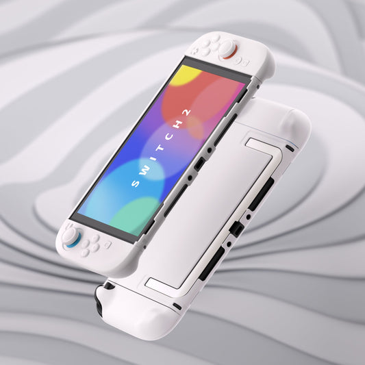 PlayVital Cute Solid-Color Dockable Hard Protective Case for Nintendo Switch 2 with Thumb Grip & Sticker & Button Caps - White PlayVital