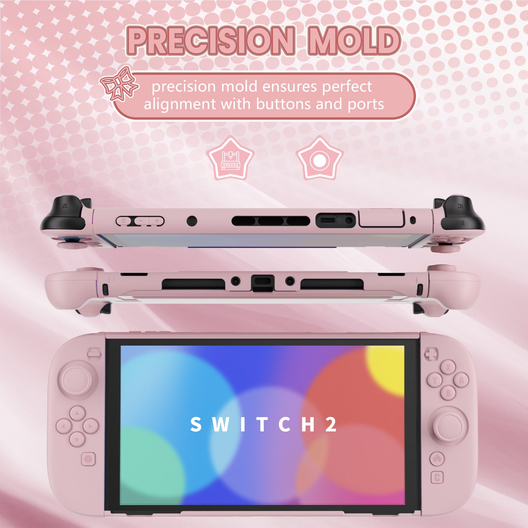 PlayVital Cute Solid-color Dockable Hard Protective Case for Nintendo Switch 2 with Thumb Grip & Sticker & Button Caps - Cherry Blossoms Pink PlayVital