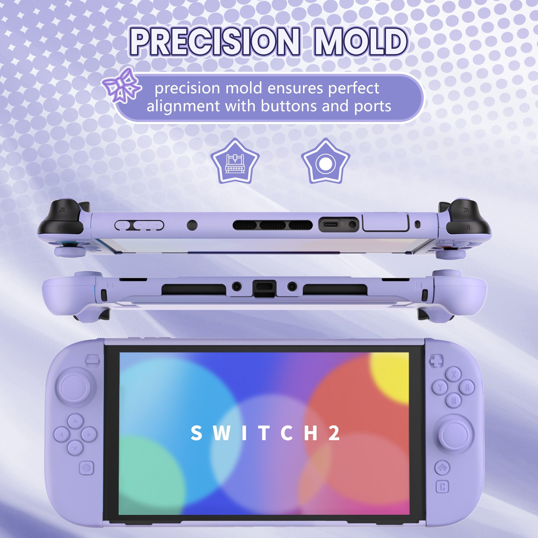 PlayVital Cute Solid-color Dockable Hard Protective Case for Nintendo Switch 2 with Thumb Grip & Sticker & Button Caps - Light Violet PlayVital