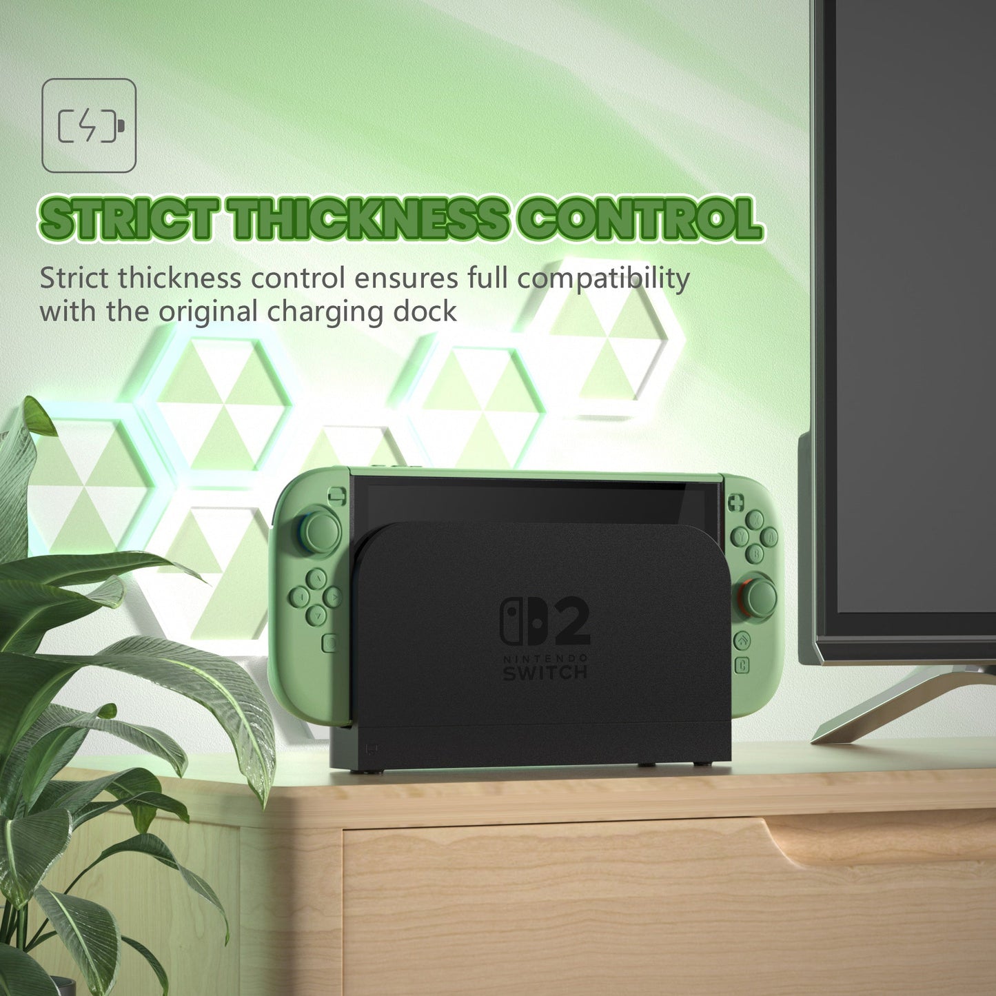 PlayVital Cute Solid-color Dockable Hard Protective Case for Nintendo Switch 2 with Thumb Grip & Sticker & Button Caps - Matcha Green PlayVital