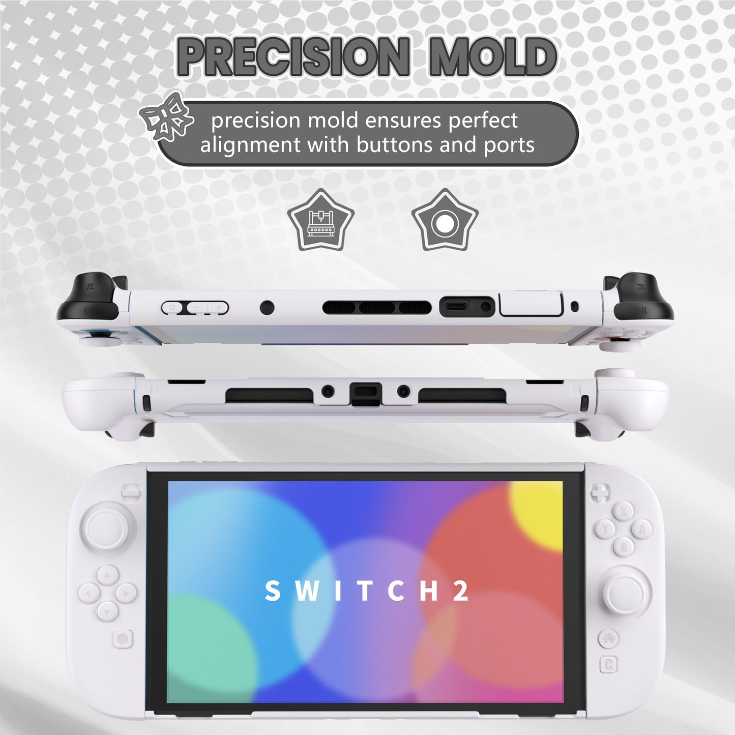 PlayVital Cute Solid-color Dockable Hard Protective Case for Nintendo Switch 2 with Thumb Grip & Sticker & Button Caps - White PlayVital