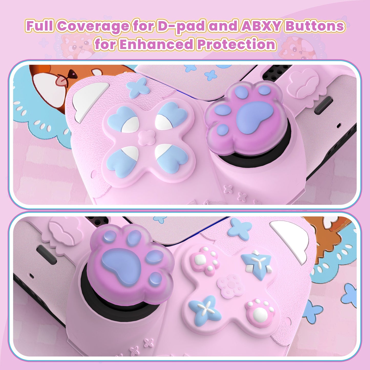 PlayVital Cute Spring Lesser Panda Silicone Cover with Joystick Cap and Sticker for PS5 Controller, Compatible with Charging Station - Cotton Candy Pink PlayVital