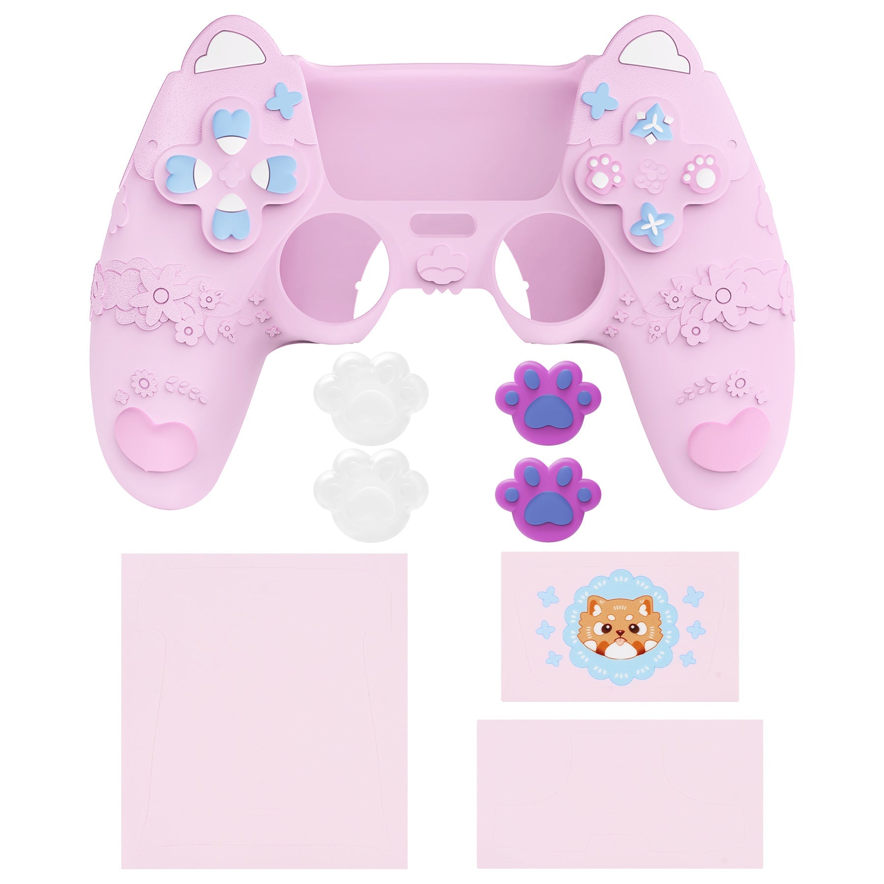 PlayVital Cute Spring Lesser Panda Silicone Cover with Joystick Cap and Sticker for PS5 Controller, Compatible with Charging Station - Cotton Candy Pink PlayVital