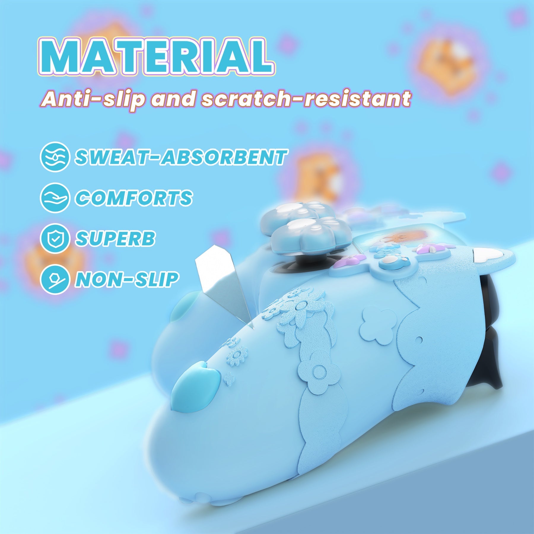 PlayVital Cute Spring Lesser Panda Silicone Cover with Joystick Cap and Sticker for PS5 Controller, Compatible with Charging Station - Heaven Blue PlayVital