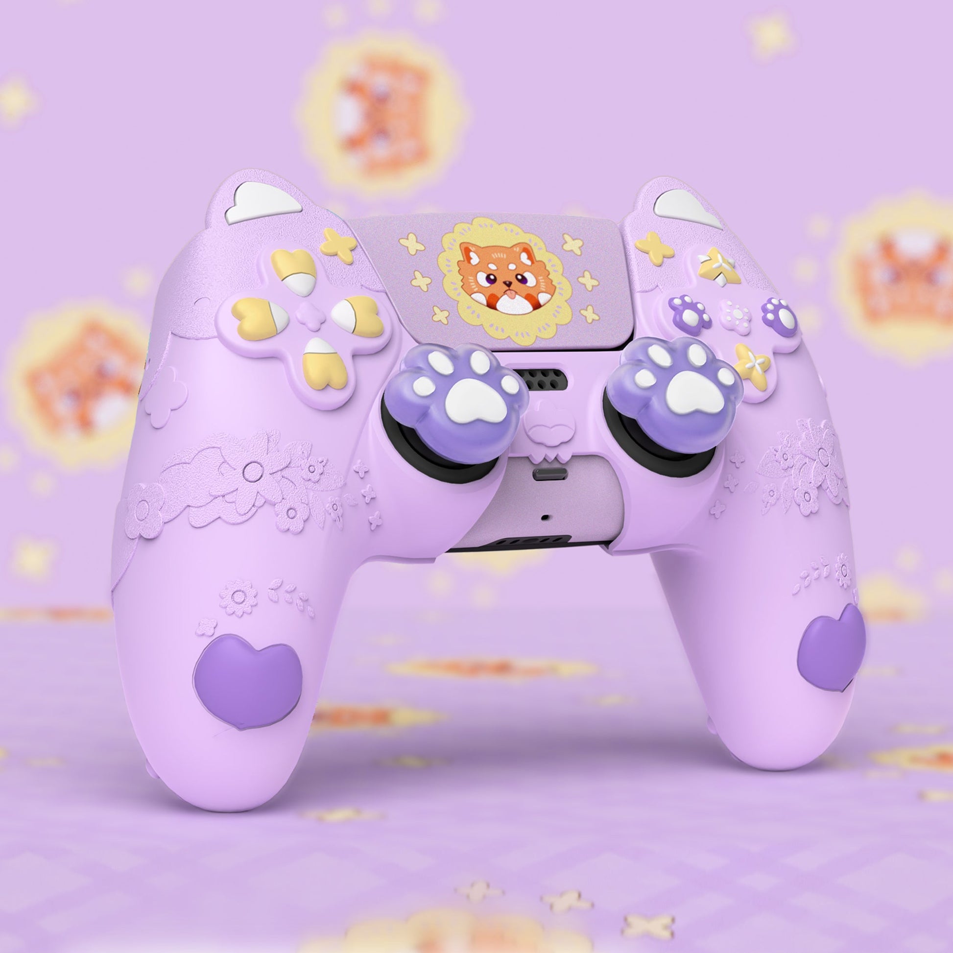 PlayVital Cute Spring Lesser Panda Silicone Cover with Joystick Cap and Sticker for PS5 Controller, Compatible with Charging Station - Taro Purple PlayVital