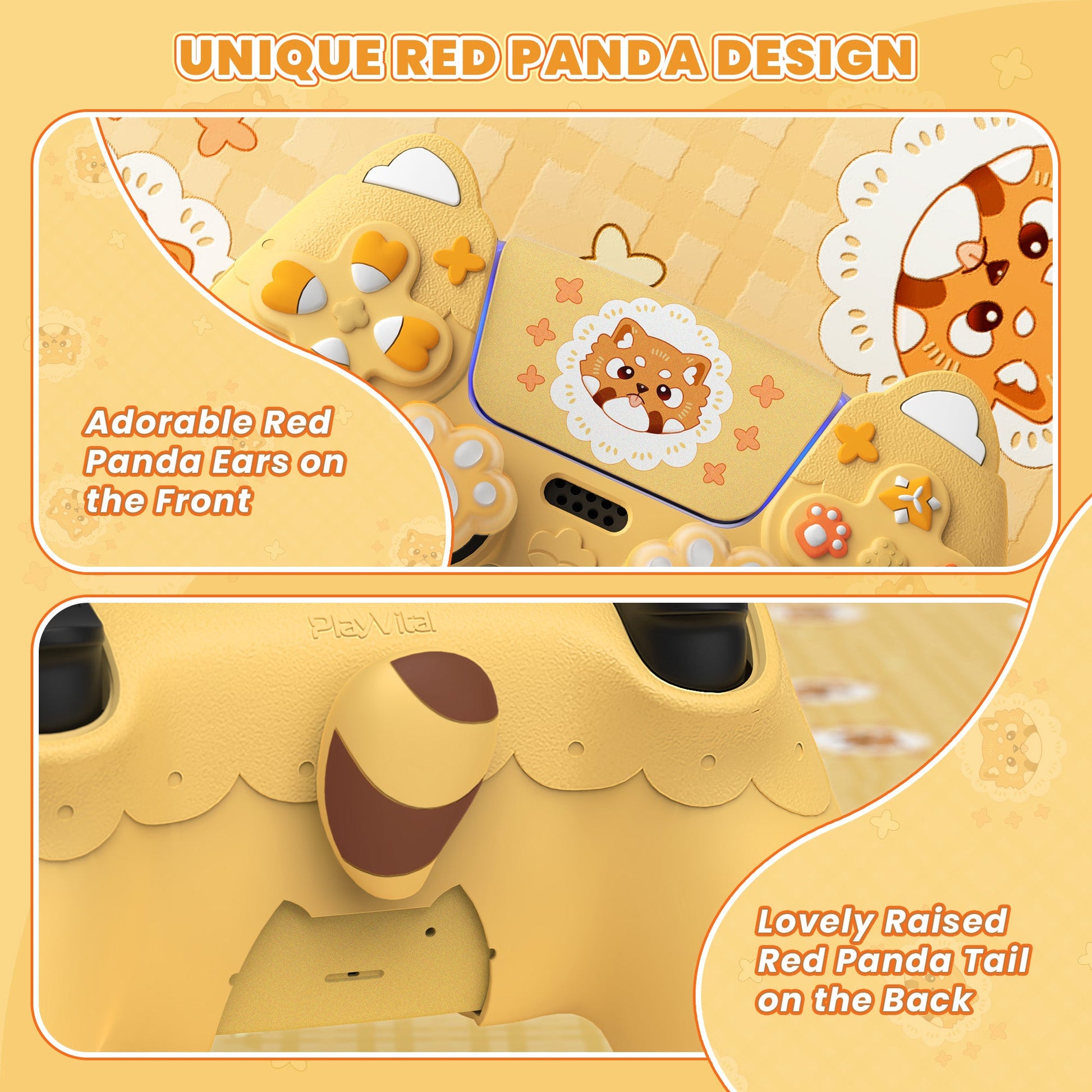 PlayVital Cute Spring Lesser Panda Silicone Cover with Joystick Cap and Sticker for PS5 Controller, Compatible with Charging Station - Warm Yellow PlayVital