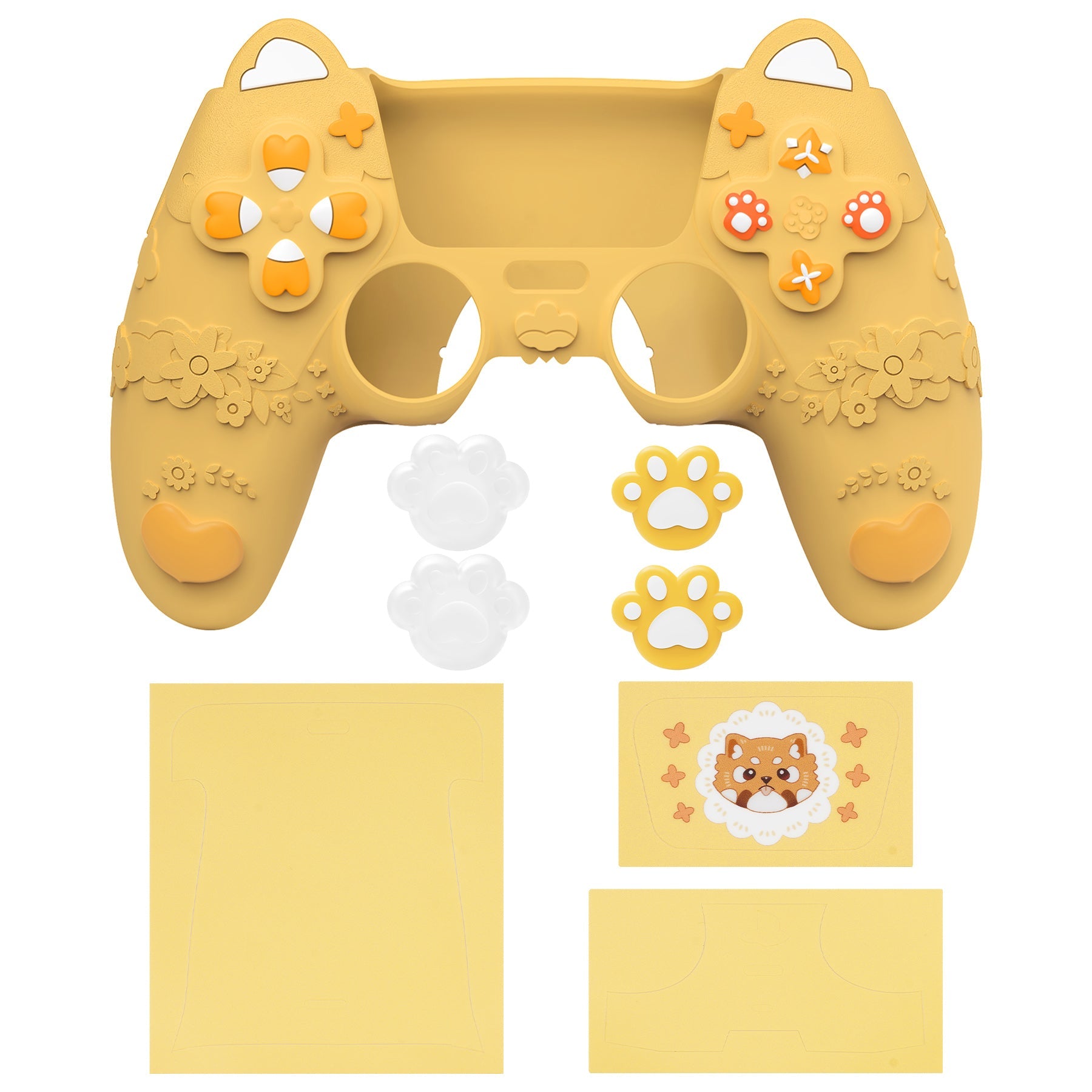 PlayVital Cute Spring Lesser Panda Silicone Cover with Joystick Cap and Sticker for PS5 Controller, Compatible with Charging Station - Warm Yellow PlayVital