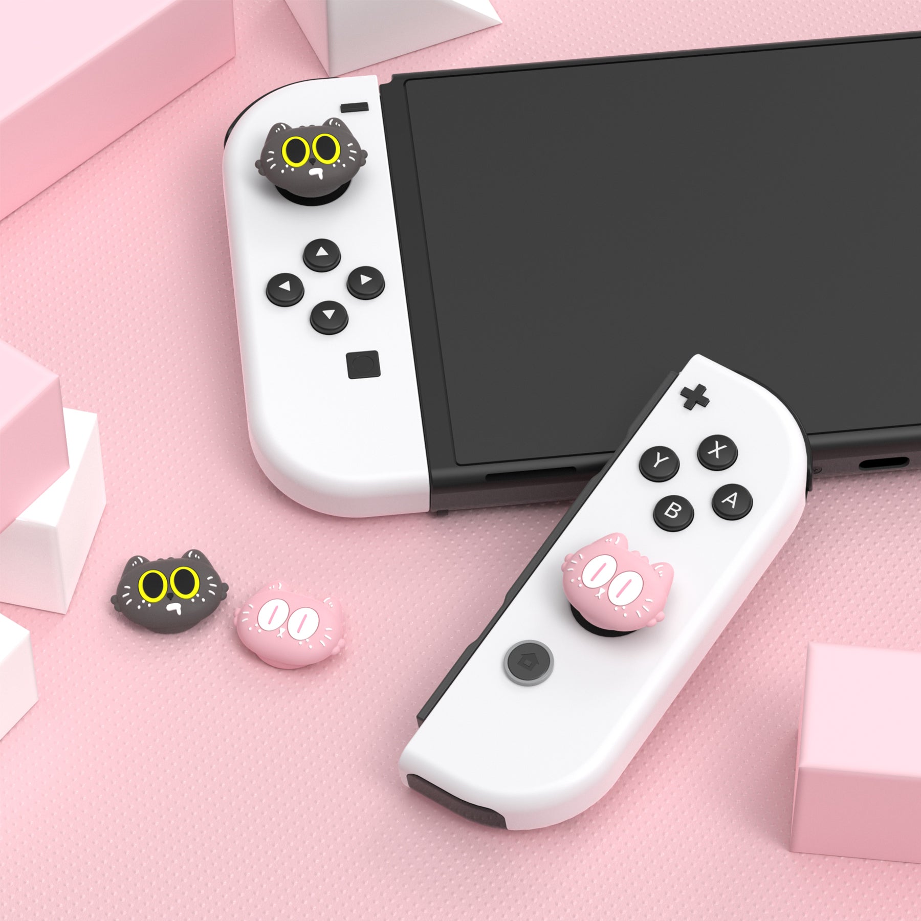 PlayVital Cute Thumb Grip Caps for Nintendo Switch & Switch OLED & Switch Lite - Moonlight Cat playvital