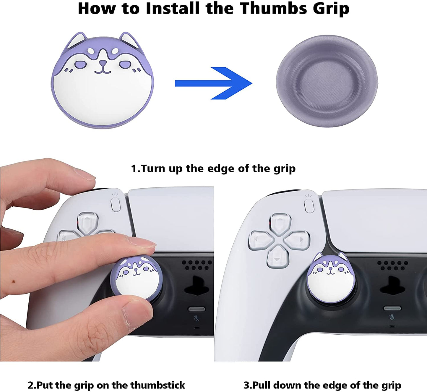 PlayVital Cute Thumb Grip Caps for PS5 & PS4 & Xbox Series X/S & Switch Pro Controller - Fluffy & Winky Pups PlayVital