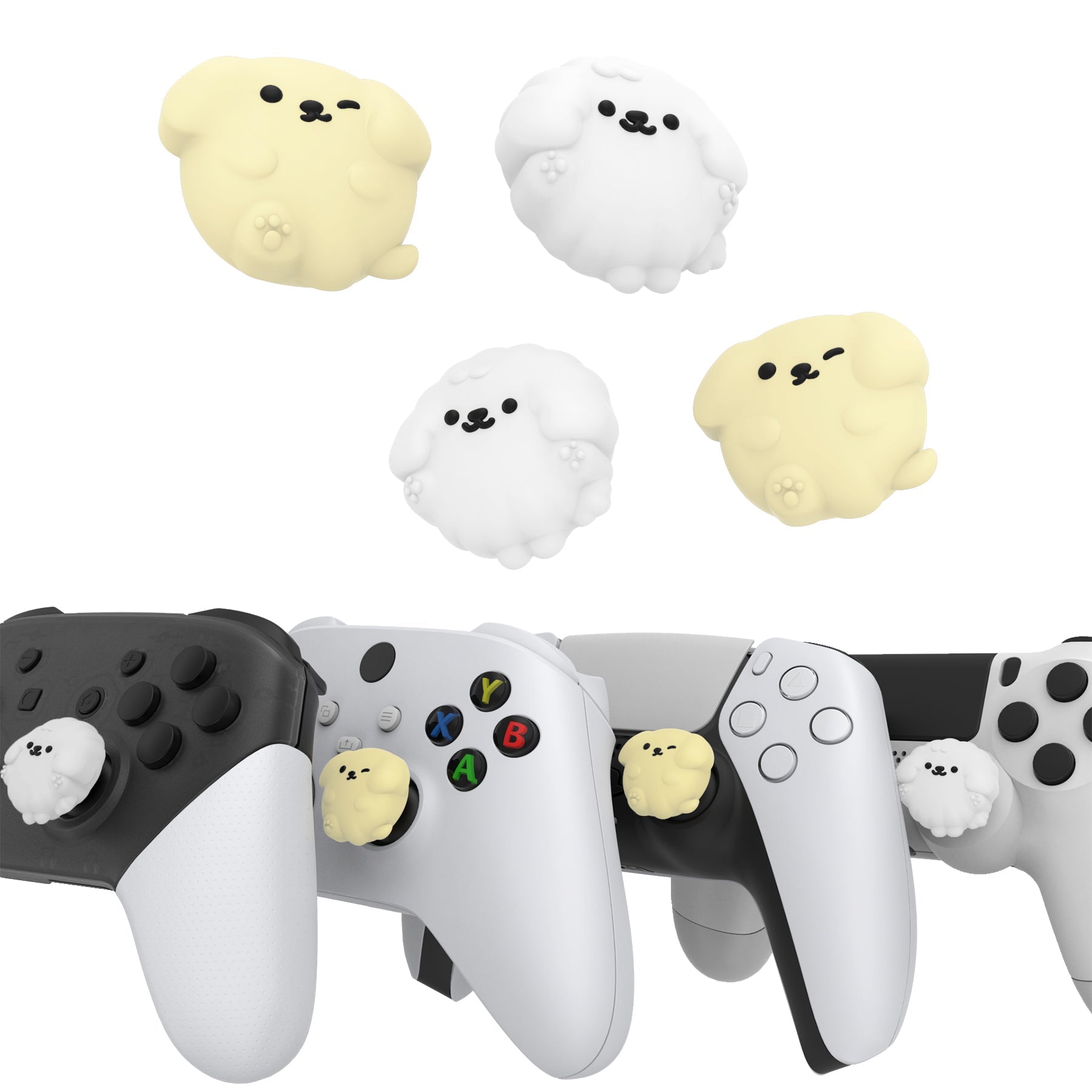 PlayVital Cute Thumb Grip Caps for PS5 & PS4 & Xbox Series X/S & Switch Pro Controller - Fluffy & Winky Pups PlayVital