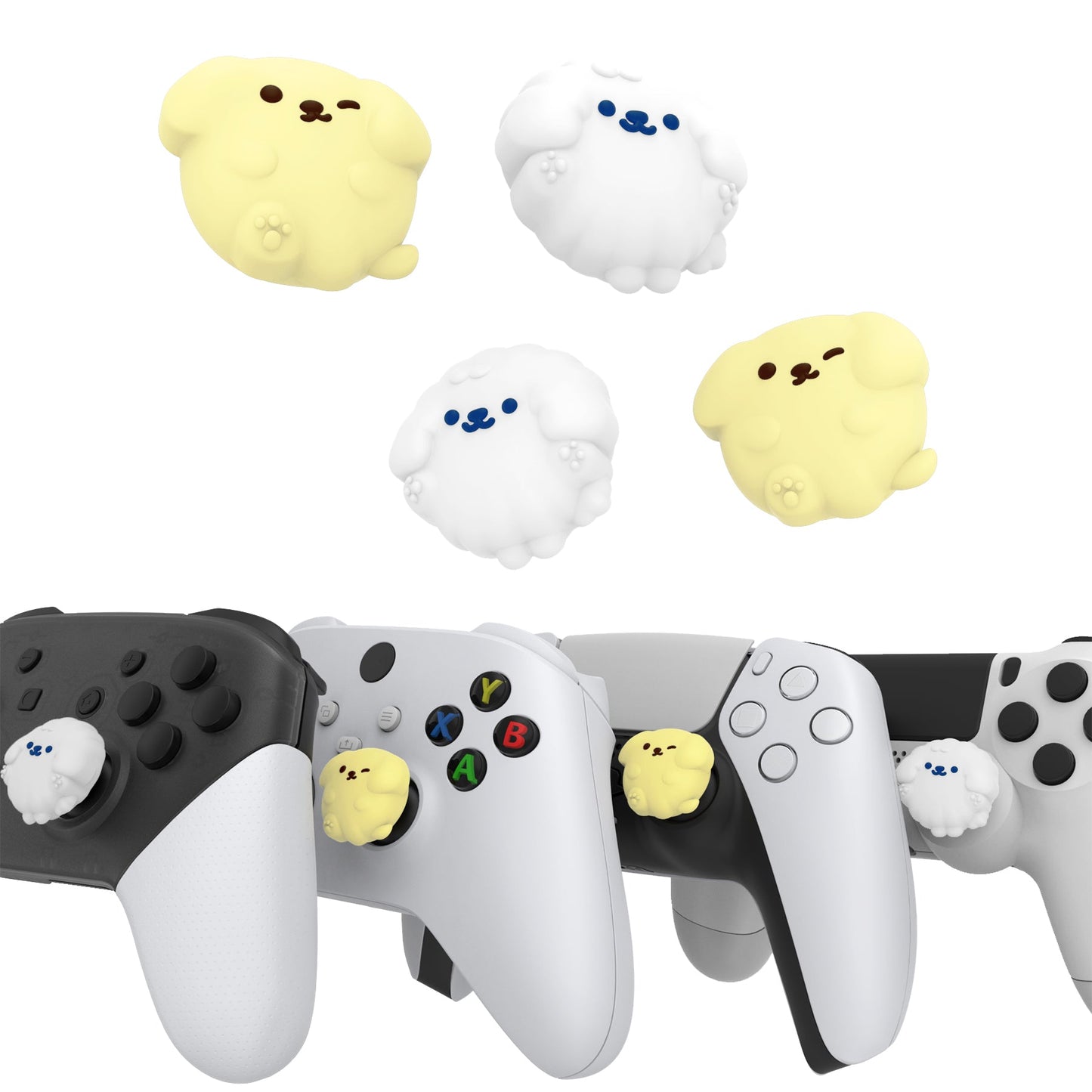 PlayVital Cute Thumb Grip Caps for PS5 & PS4 & Xbox Series X/S & Switch Pro Controller - Fluffy & Winky Pups PlayVital