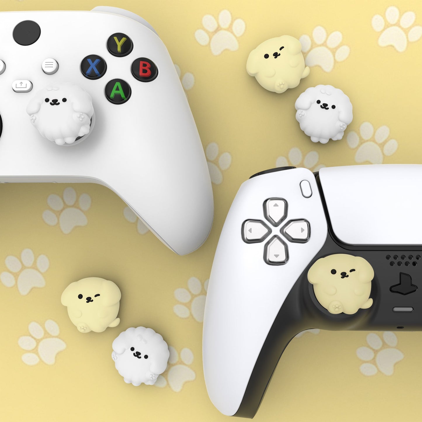 PlayVital Cute Thumb Grip Caps for PS5 & PS4 & Xbox Series X/S & Switch Pro Controller - Fluffy & Winky Pups PlayVital