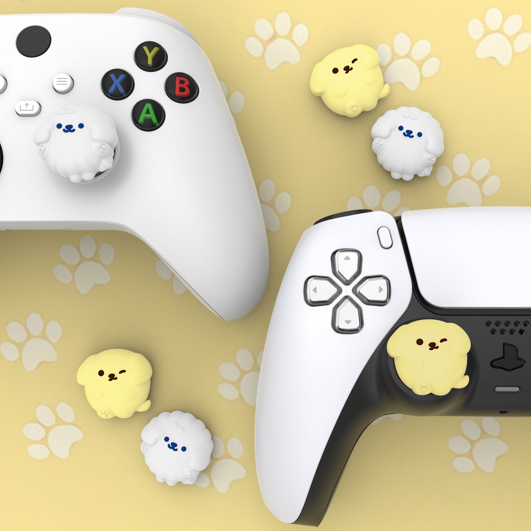 PlayVital Cute Thumb Grip Caps for PS5 & PS4 & Xbox Series X/S & Switch Pro Controller - Fluffy & Winky Pups PlayVital