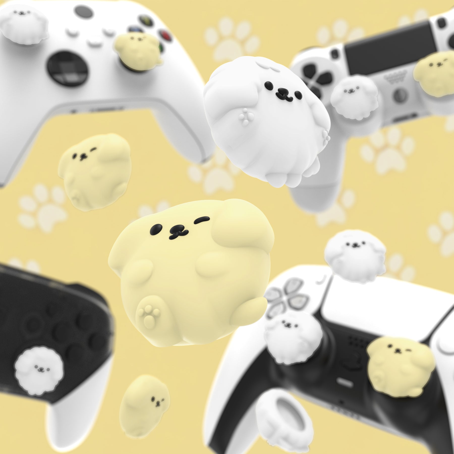 PlayVital Cute Thumb Grip Caps for PS5 & PS4 & Xbox Series X/S & Switch Pro Controller - Fluffy & Winky Pups PlayVital