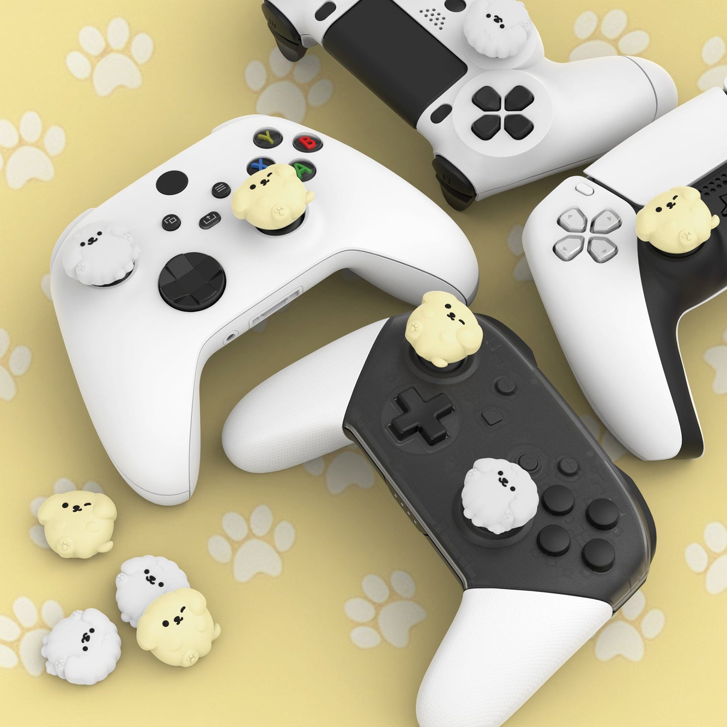 PlayVital Cute Thumb Grip Caps for PS5 & PS4 & Xbox Series X/S & Switch Pro Controller - Fluffy & Winky Pups PlayVital
