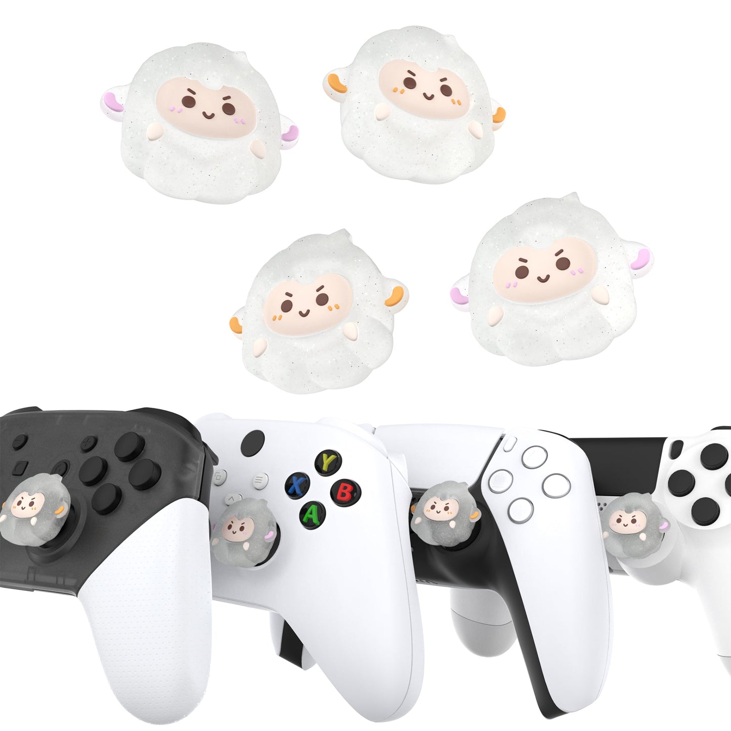 PlayVital Cute Thumb Grip Caps for PS5 & PS4 & Xbox Series X/S & Switch Pro Controller - Fuzzy Sheep PlayVital