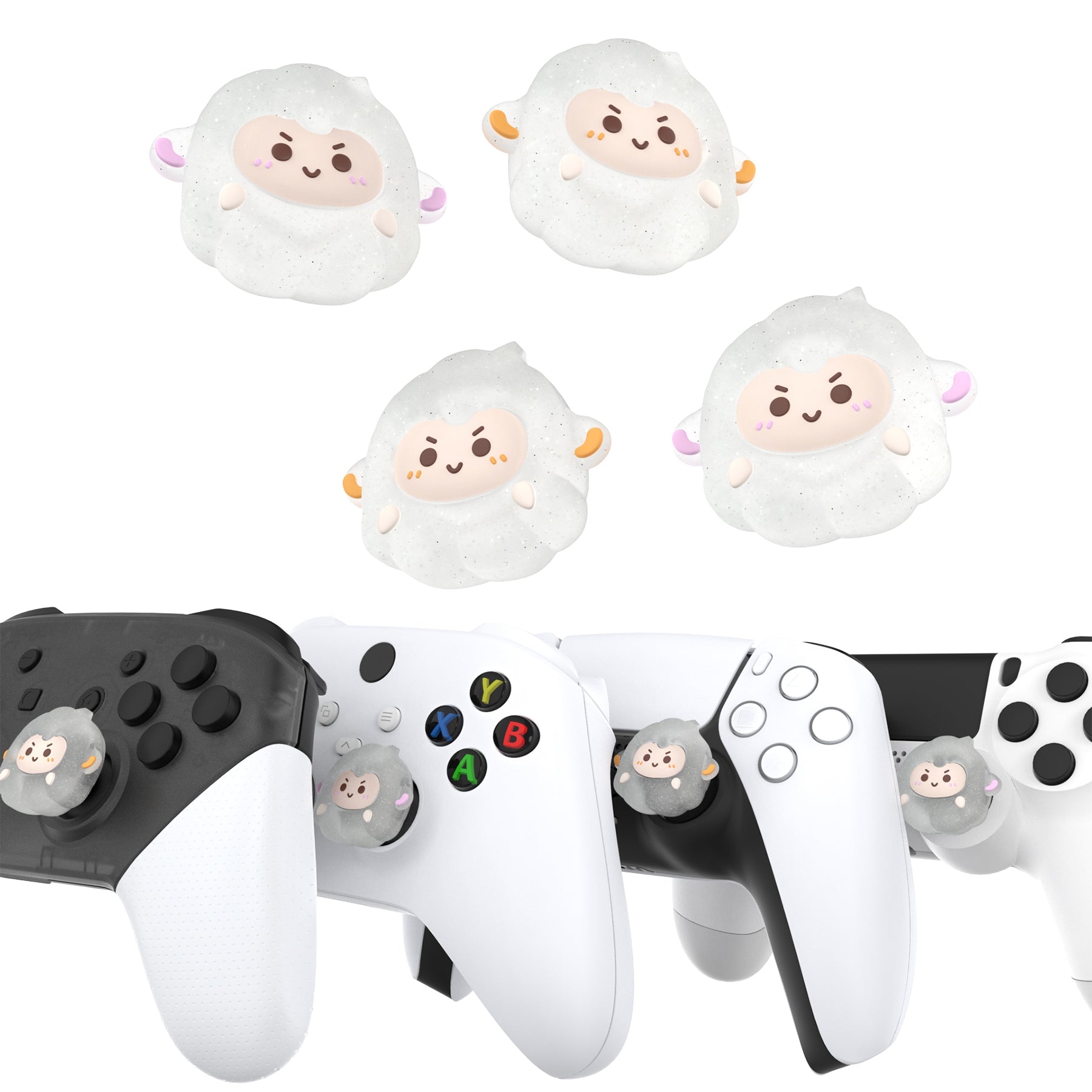PlayVital Cute Thumb Grip Caps for PS5 & PS4 & Xbox Series X/S & Switch Pro Controller - Fuzzy Sheep PlayVital