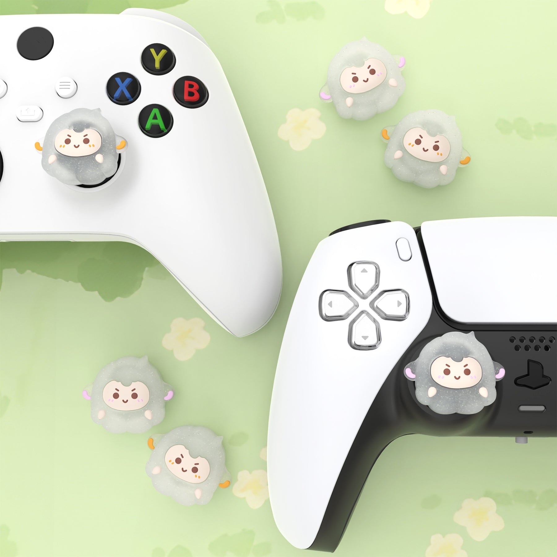 PlayVital Cute Thumb Grip Caps for PS5 & PS4 & Xbox Series X/S & Switch Pro Controller - Fuzzy Sheep PlayVital