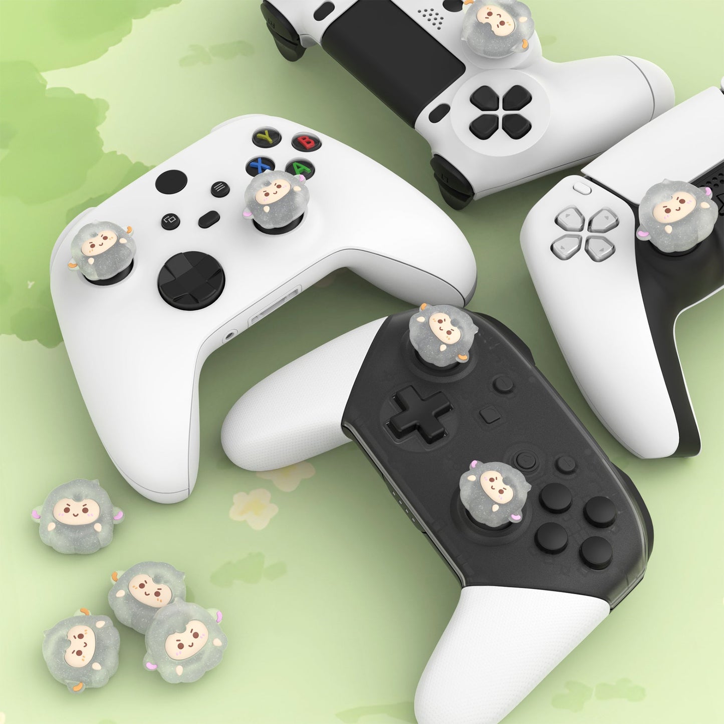 PlayVital Cute Thumb Grip Caps for PS5 & PS4 & Xbox Series X/S & Switch Pro Controller - Fuzzy Sheep PlayVital