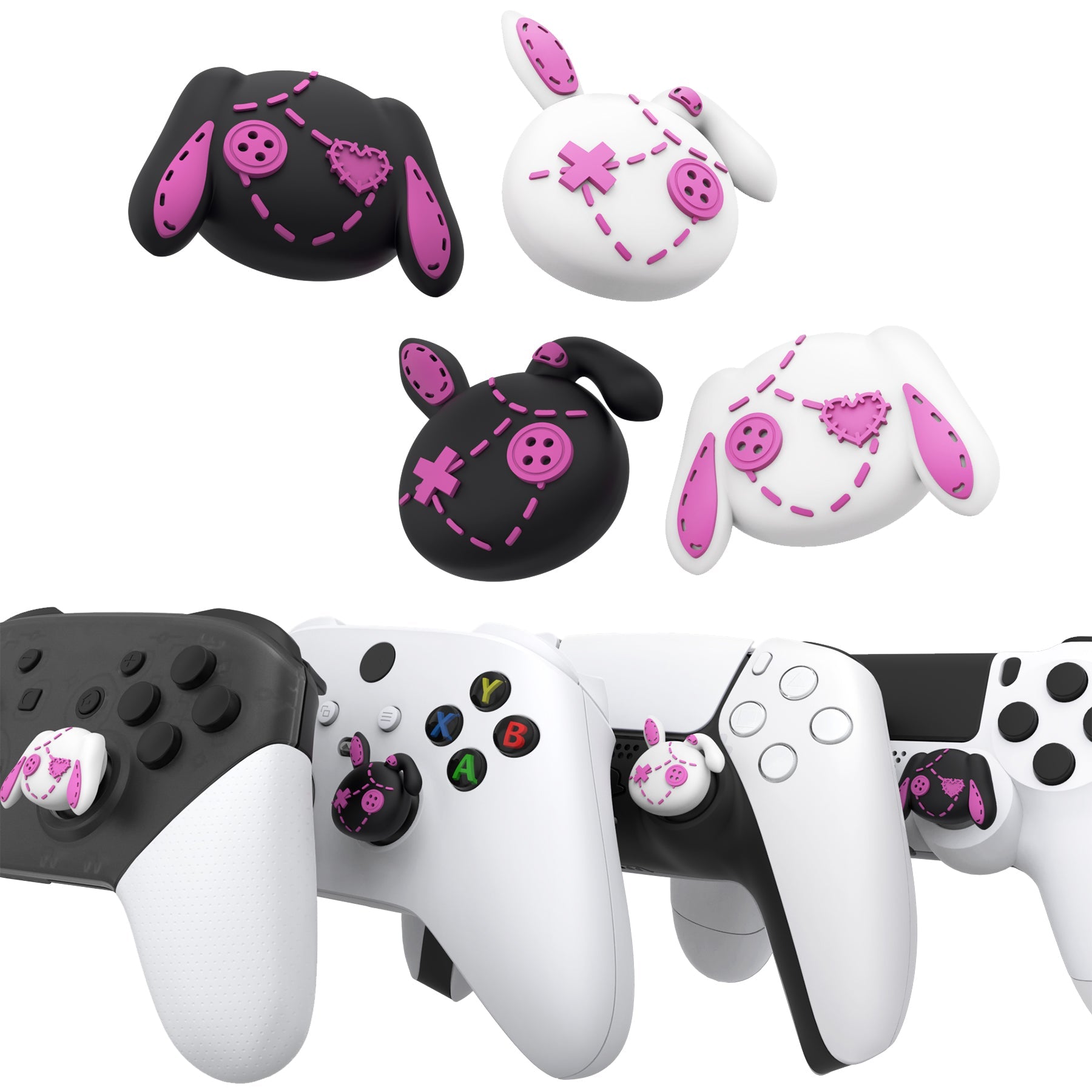 PlayVital Cute Thumb Grip Caps for PS5 & PS4 & Xbox Series X/S & Switch Pro Controller - Lovely Punky Bunnies PlayVital