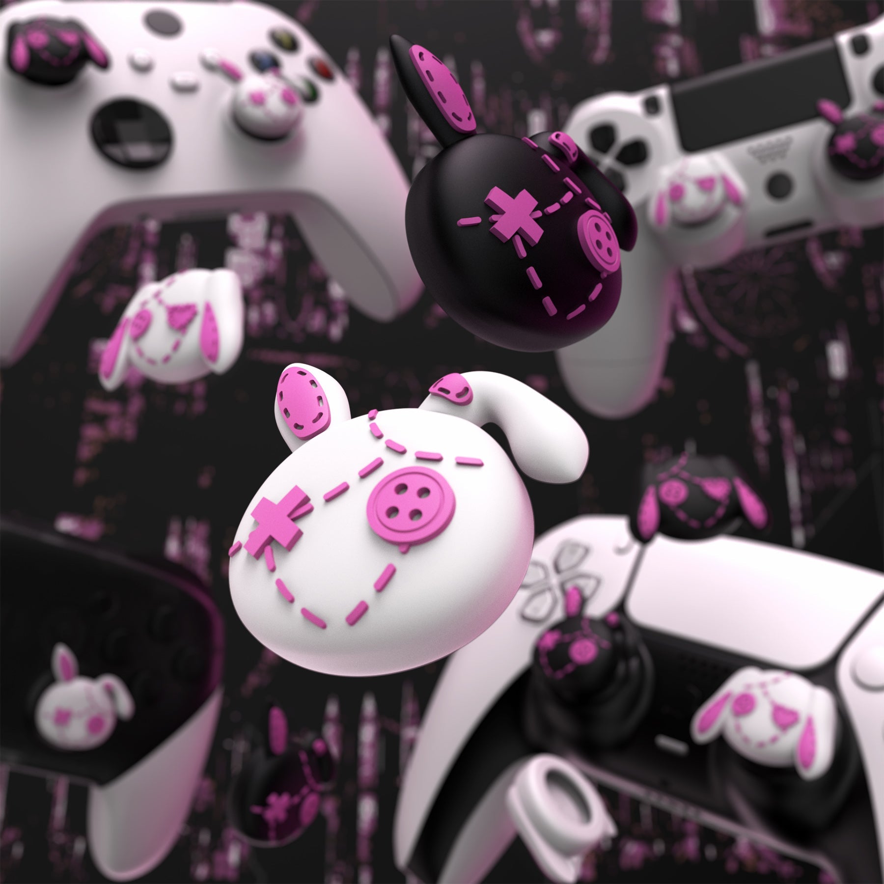 PlayVital Cute Thumb Grip Caps for PS5 & PS4 & Xbox Series X/S & Switch Pro Controller - Lovely Punky Bunnies PlayVital