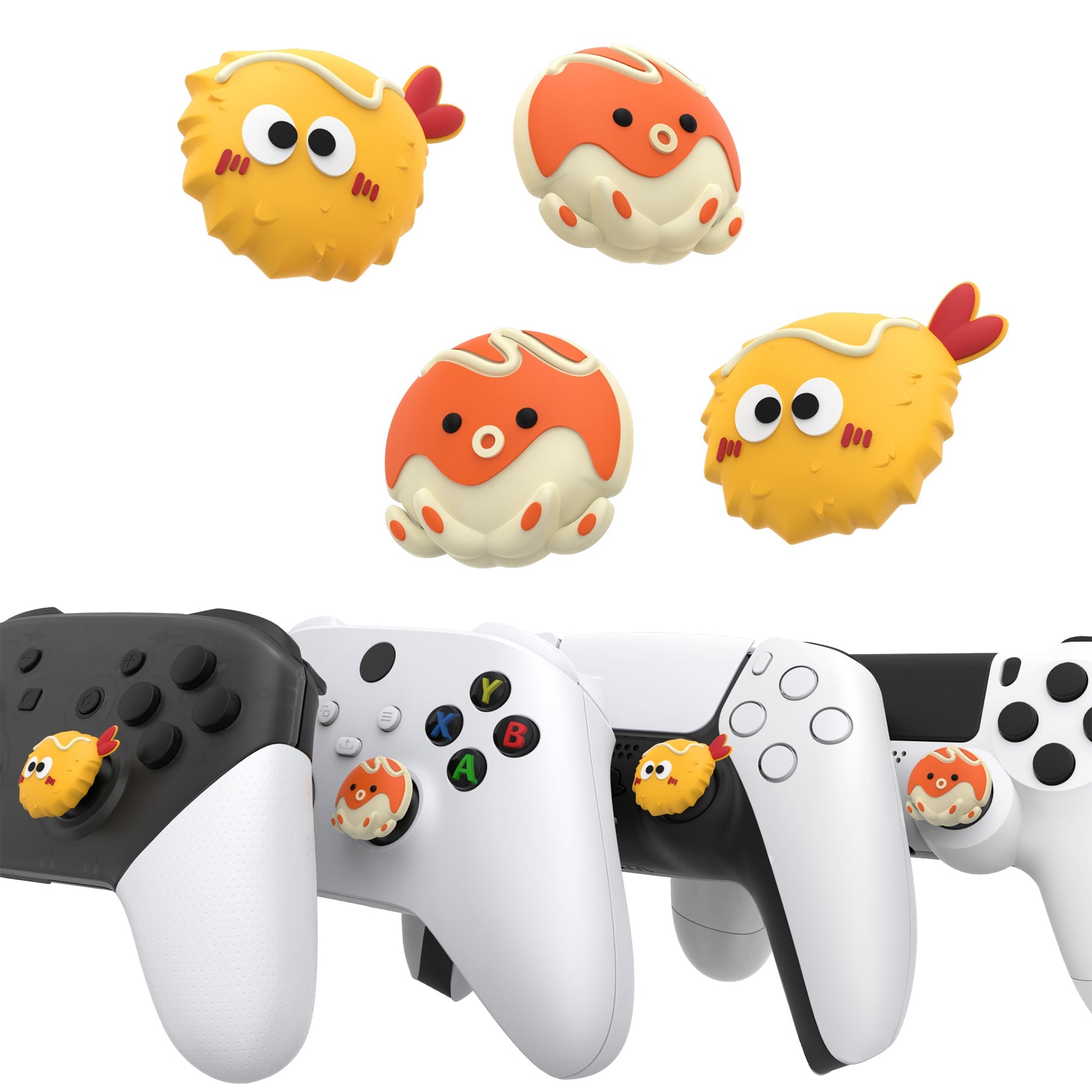 PlayVital Cute Thumb Grip Caps for PS5 & PS4 & Xbox Series X/S & Switch Pro Controller - Tempura and Takoyaki PlayVital