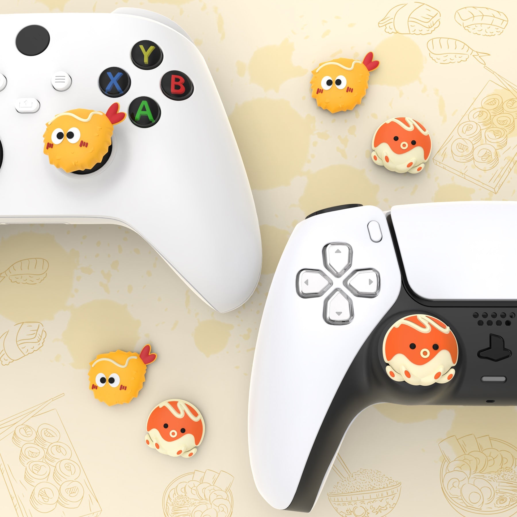 PlayVital Cute Thumb Grip Caps for PS5 & PS4 & Xbox Series X/S & Switch Pro Controller - Tempura and Takoyaki PlayVital