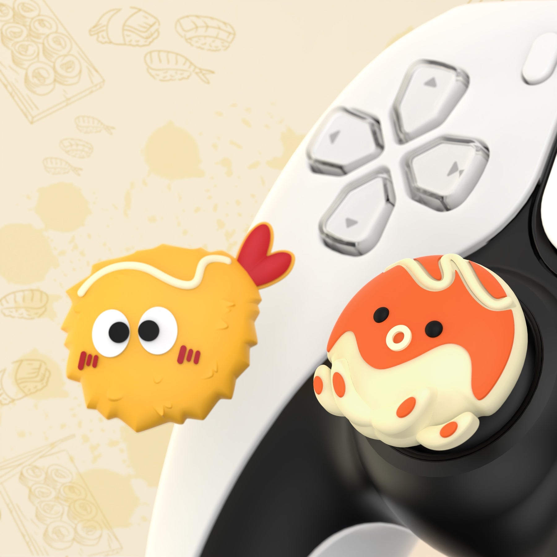 PlayVital Cute Thumb Grip Caps for PS5 & PS4 & Xbox Series X/S & Switch Pro Controller - Tempura and Takoyaki PlayVital