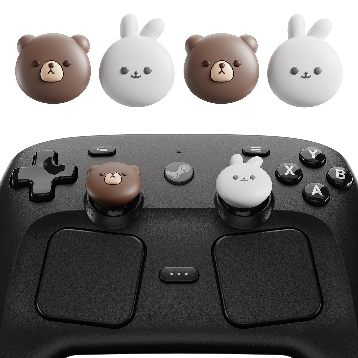 PlayVital Cute Thumb Grips for Steam Controller 2 (2026), 4-Pack Silicone Joystick Caps - Chubby Bear & Smiley Bunny PlayVital