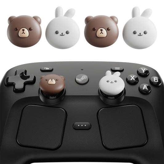 PlayVital Cute Thumb Grips for Steam Controller 2 (2026), 4-Pack Silicone Joystick Caps - Chubby Bear & Smiley Bunny PlayVital