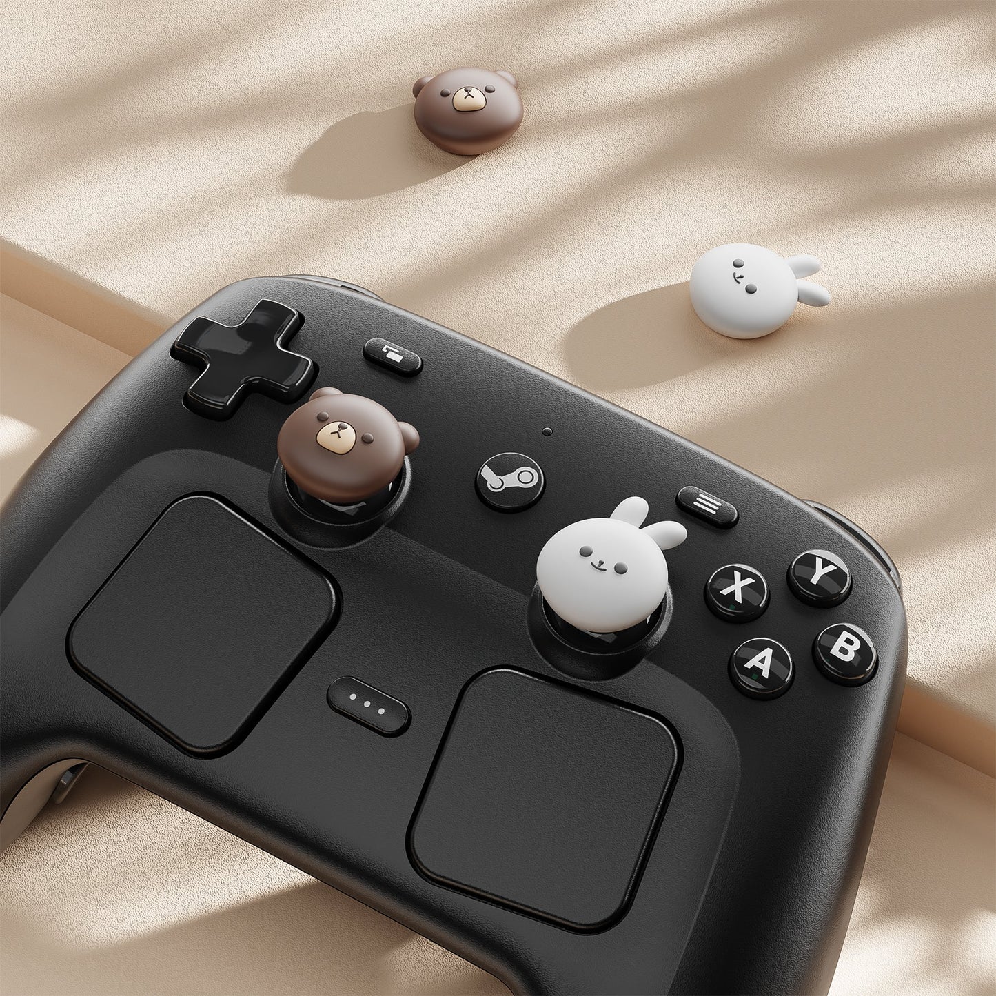PlayVital Cute Thumb Grips for Steam Controller 2 (2026), 4-Pack Silicone Joystick Caps - Chubby Bear & Smiley Bunny PlayVital