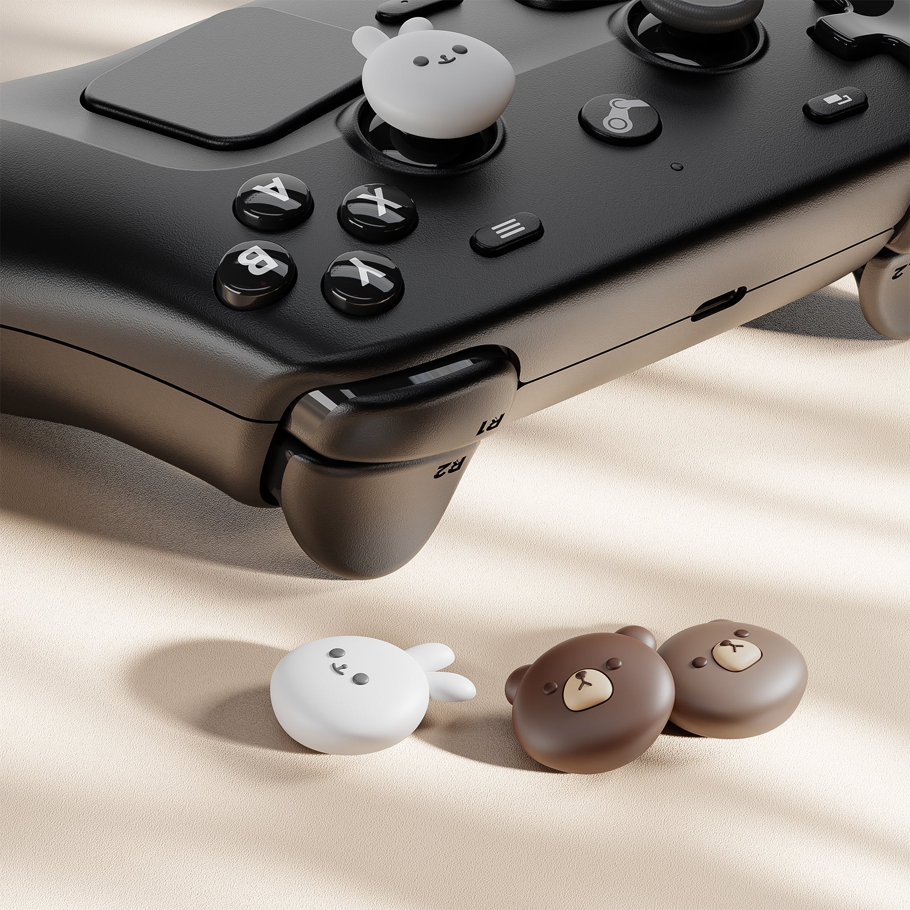 PlayVital Cute Thumb Grips for Steam Controller 2 (2026), 4-Pack Silicone Joystick Caps - Chubby Bear & Smiley Bunny PlayVital