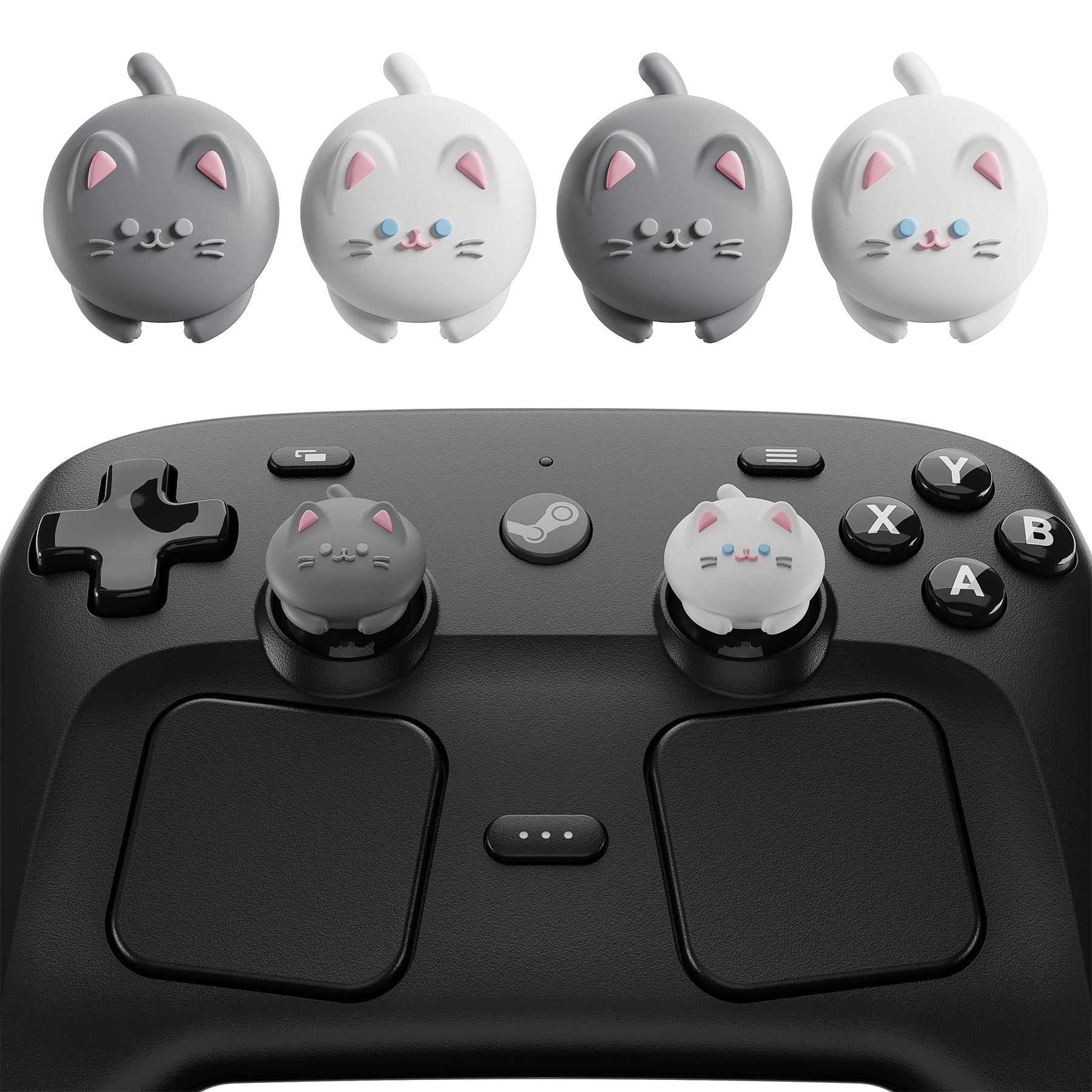 PlayVital Cute Thumb Grips for Steam Controller 2 (2026), 4-Pack Silicone Joystick Caps - Cutie Kitty PlayVital