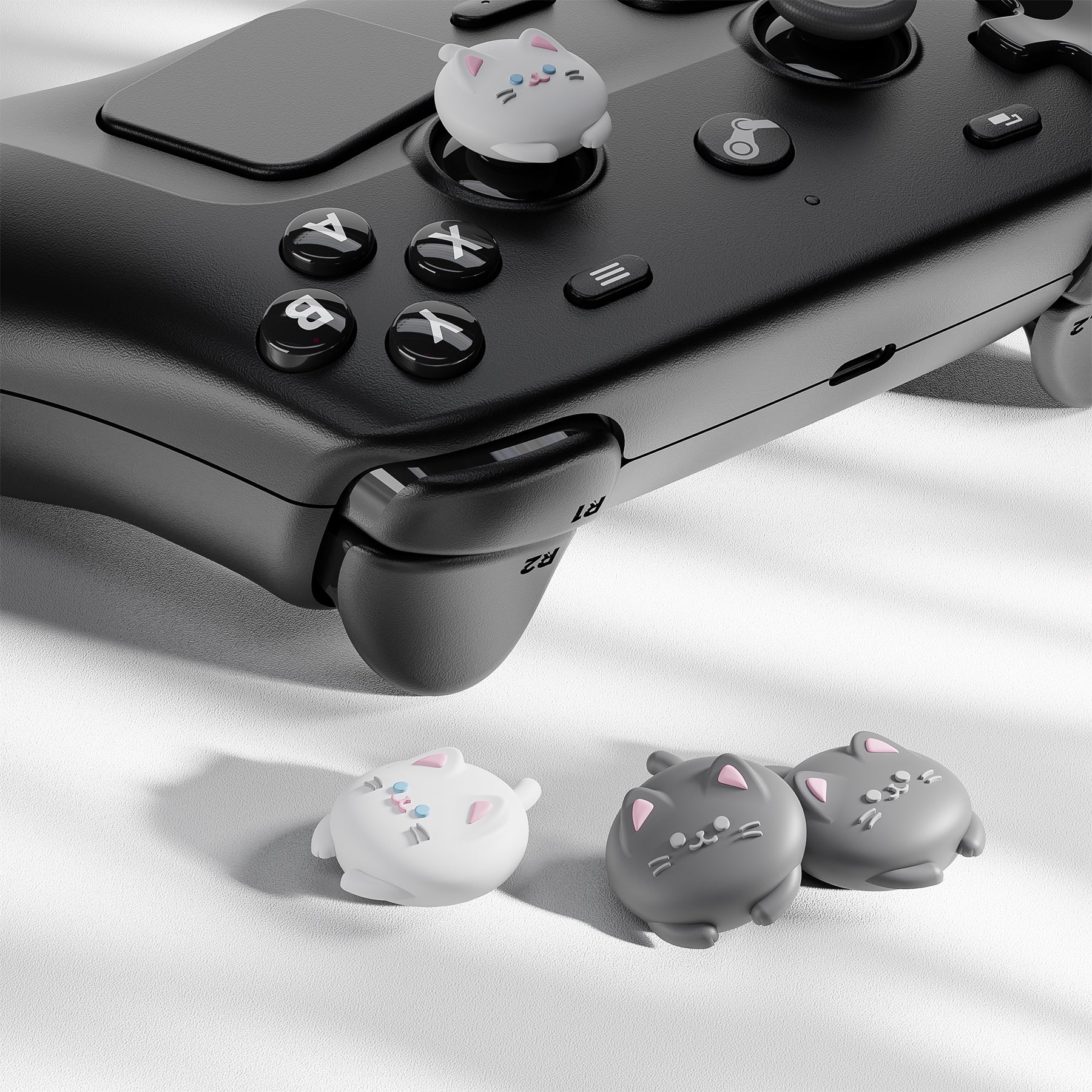PlayVital Cute Thumb Grips for Steam Controller 2 (2026), 4-Pack Silicone Joystick Caps - Cutie Kitty PlayVital