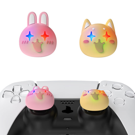 PlayVital Cute Universal Illuminated LED Thumbstick Grips for ps5 & ps4 & Xbox Series X/S & Xbox One & Switch Pro Controller - Cheeky Bunny & Puppy PlayVital