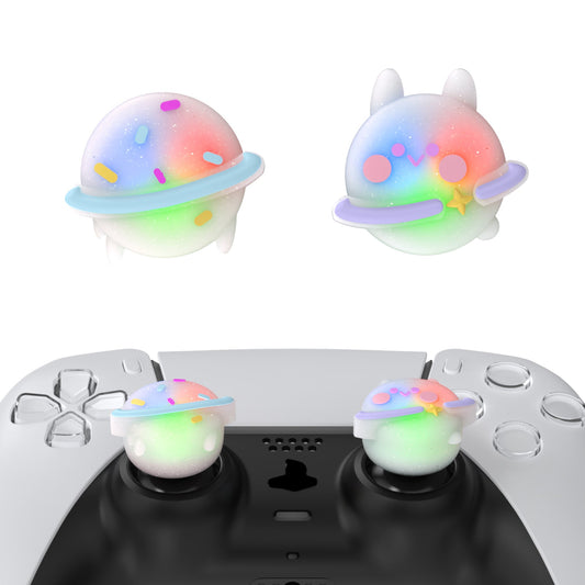 PlayVital Cute Universal Illuminated LED Thumbstick Grips for ps5 & ps4 & Xbox Series X/S & Xbox One & Switch Pro Controller - Planet & Sweet Bunny PlayVital