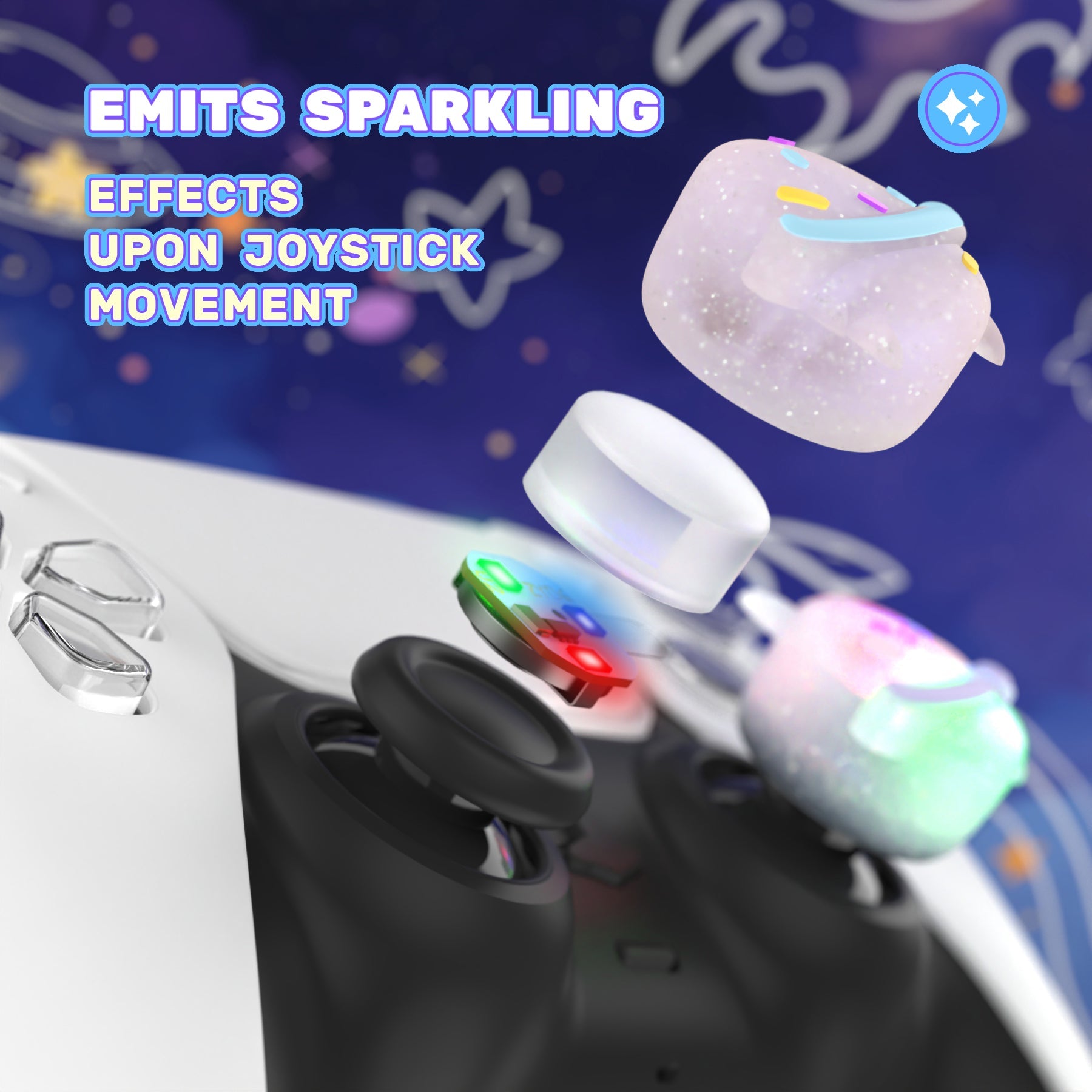 PlayVital Cute Universal Illuminated LED Thumbstick Grips for ps5 & ps4 & Xbox Series X/S & Xbox One & Switch Pro Controller - Planet & Sweet Bunny PlayVital