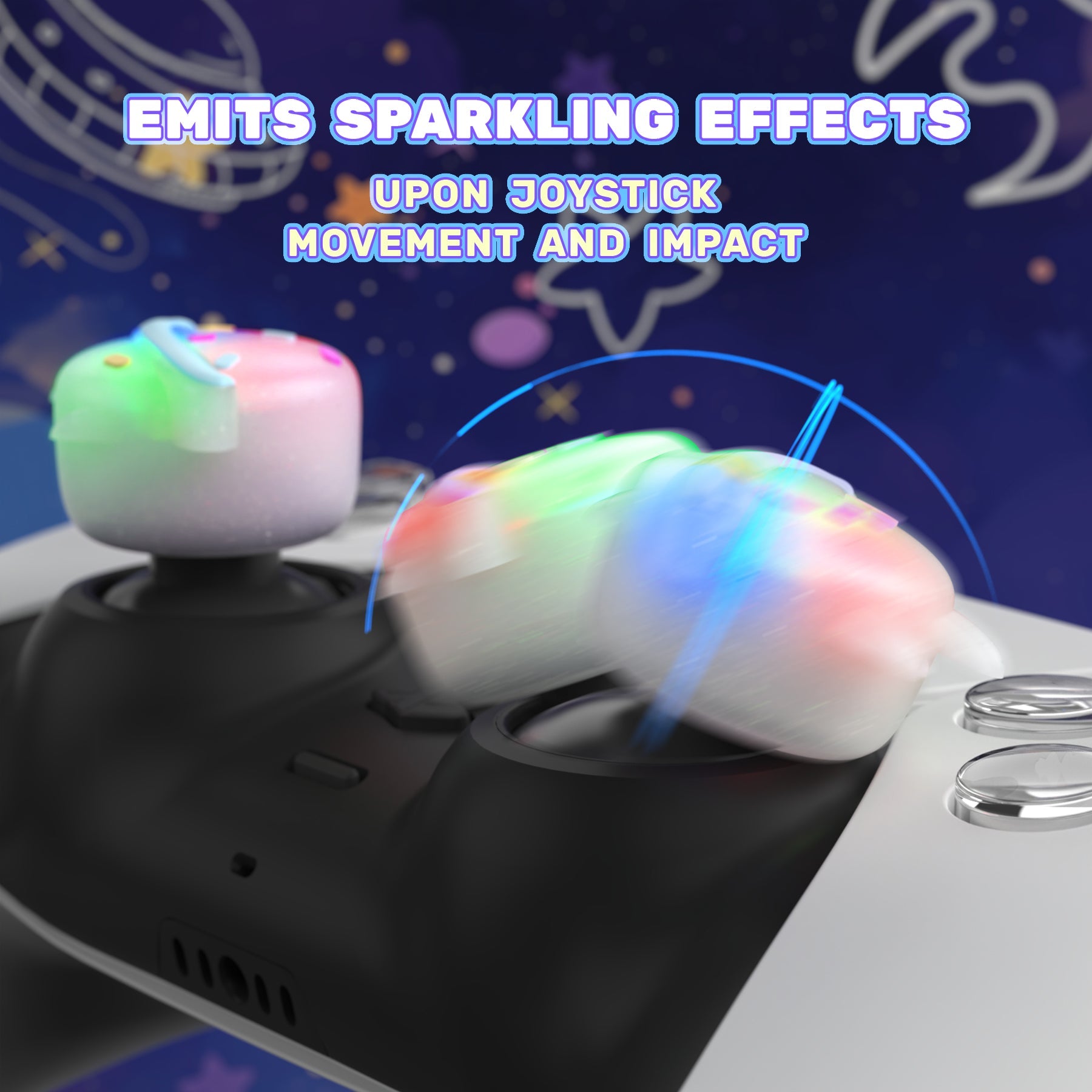 PlayVital Cute Universal Illuminated LED Thumbstick Grips for ps5 & ps4 & Xbox Series X/S & Xbox One & Switch Pro Controller - Planet & Sweet Bunny PlayVital