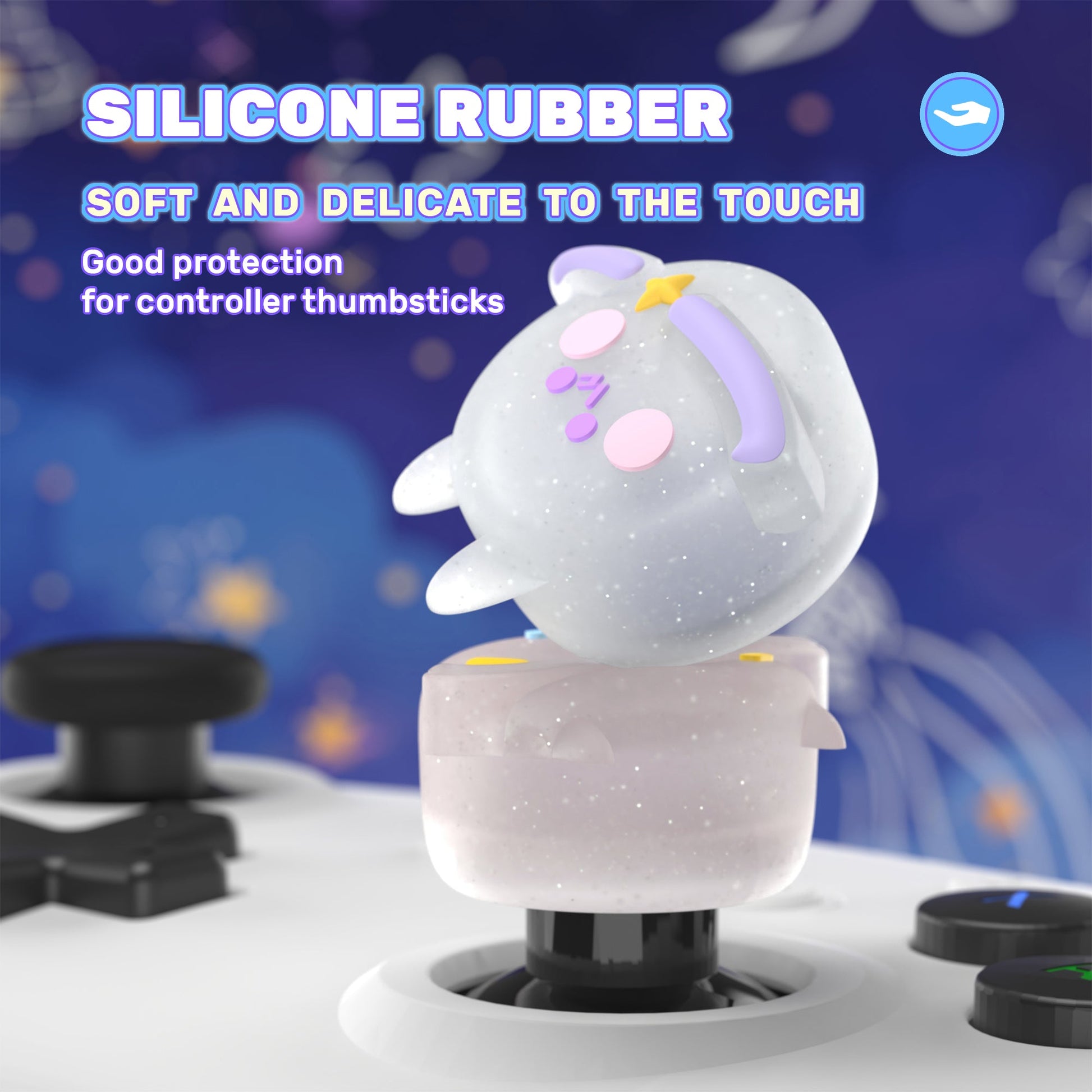 PlayVital Cute Universal Illuminated LED Thumbstick Grips for ps5 & ps4 & Xbox Series X/S & Xbox One & Switch Pro Controller - Planet & Sweet Bunny PlayVital