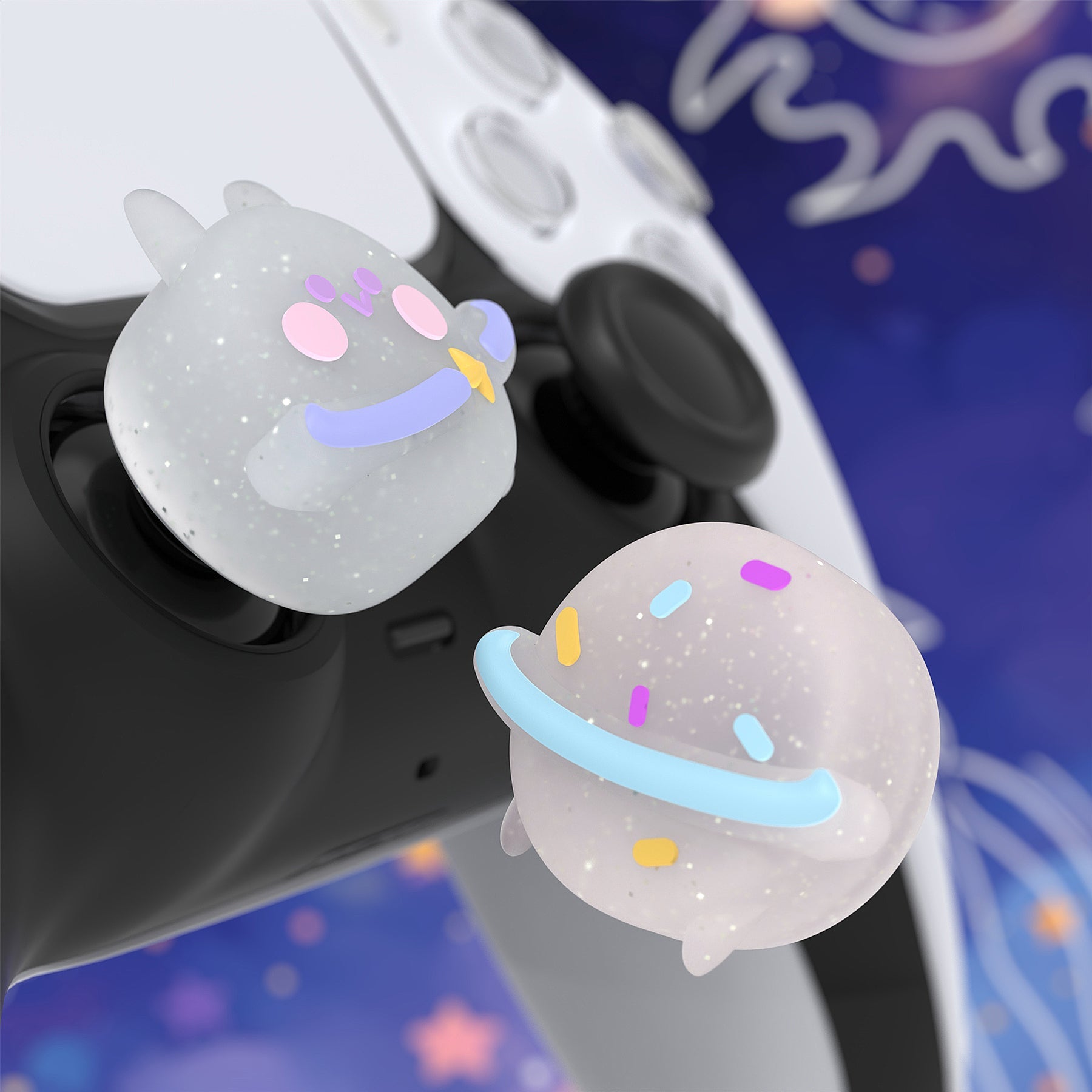 PlayVital Cute Universal Illuminated LED Thumbstick Grips for ps5 & ps4 & Xbox Series X/S & Xbox One & Switch Pro Controller - Planet & Sweet Bunny PlayVital